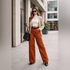 Indigo Rising Womens Rust Wide Leg Cargo Pants Utility Workwear Gorpcore Size 7